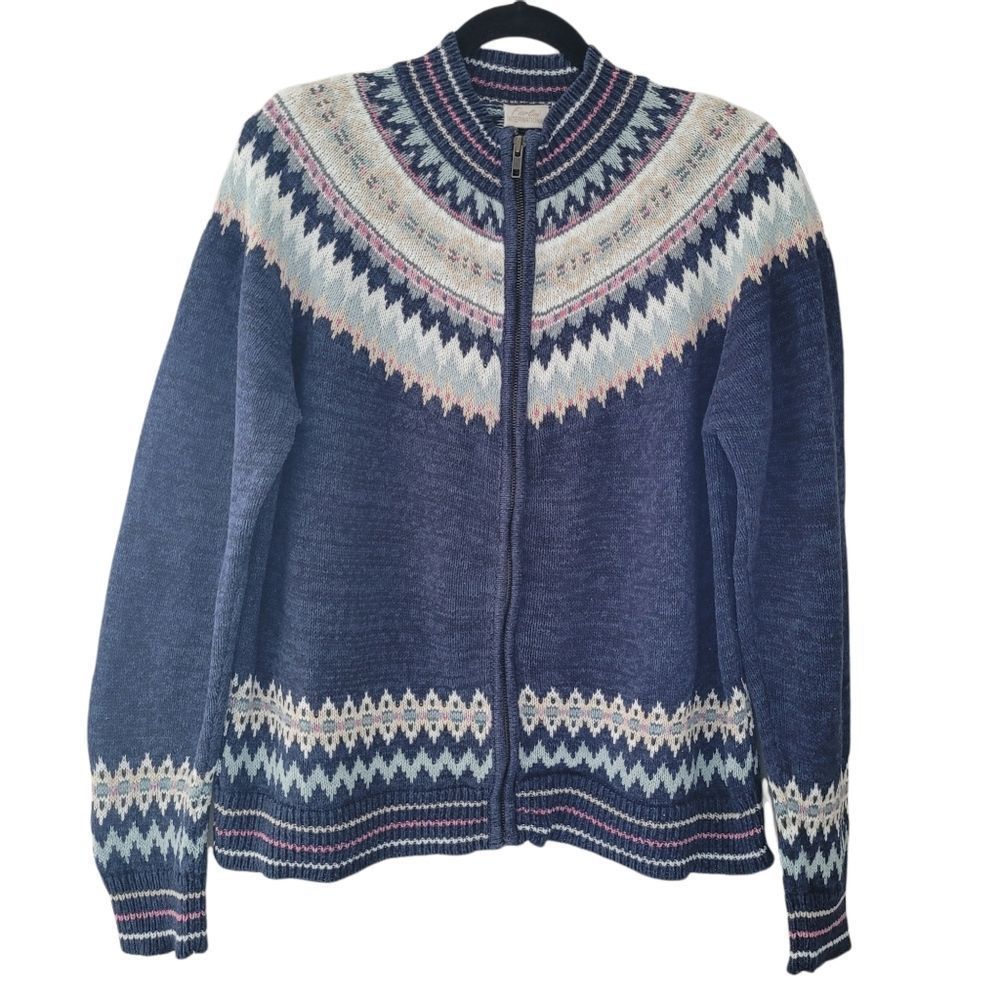 Vintage Fiorlini International Fair Isle Knit Sweater Full Zip Size XL